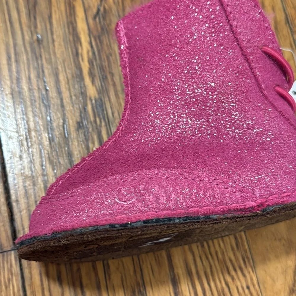 NEW UGG Fuchsia baby boo Glitter pink infant booties lamb fur 6-12m